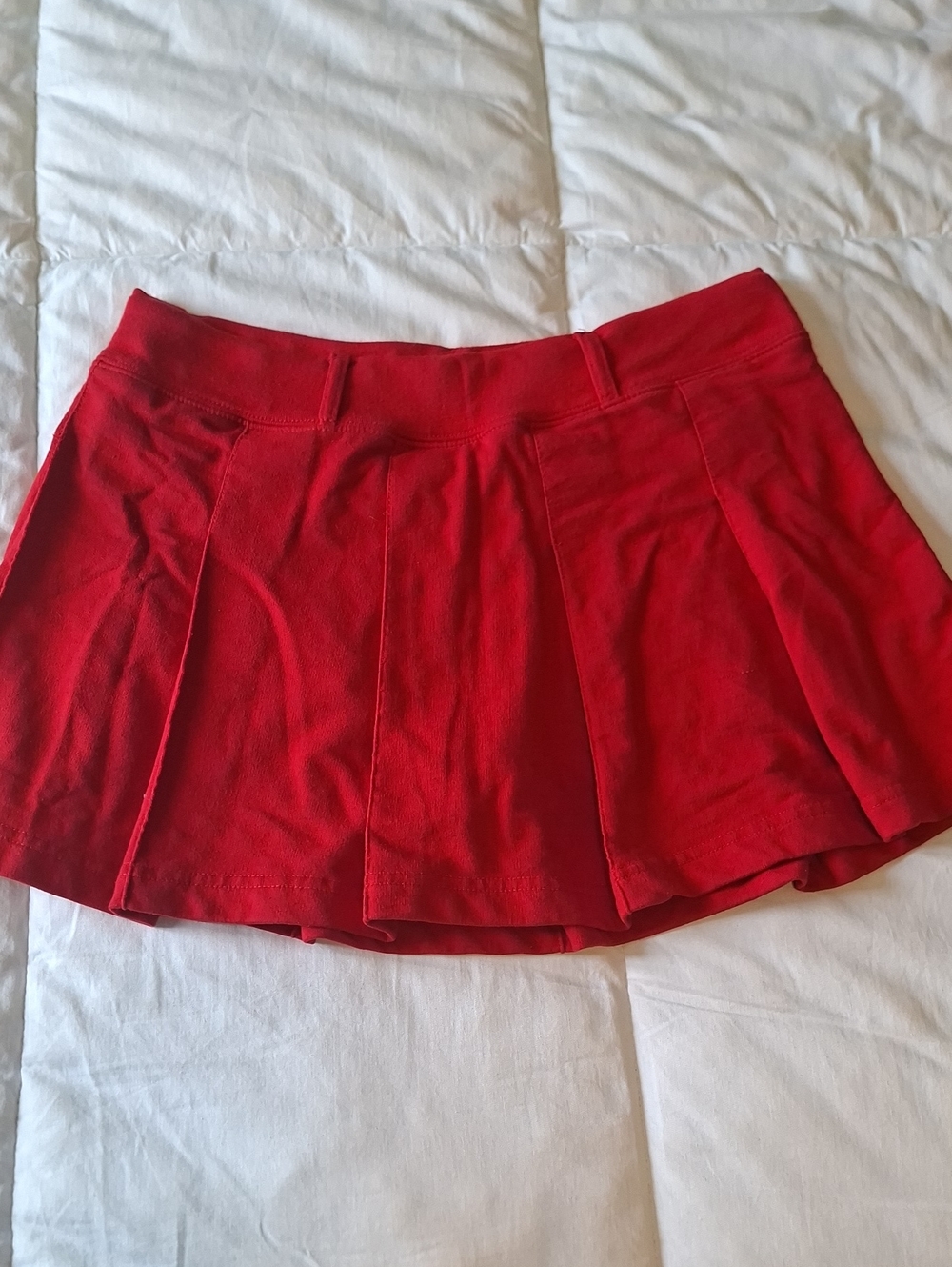 Bright Red Pleated Mini Skirt - Unbranded